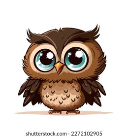 Young cute owl. Baby bird. Vector graphics. Illustration for a child. Smiling, cheerful and cuddly little animal.