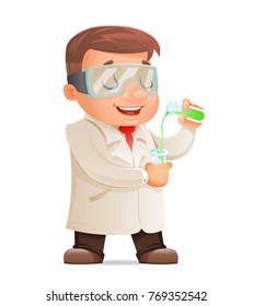 Young Cute Scientist Test-tube Icon Retro 3d Cartoon Design Character Vector Illustration