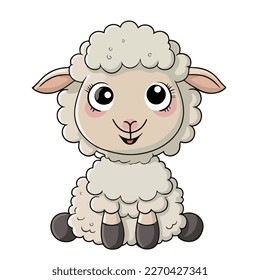 Young cute sheep. Baby sheep. Vector graphics. Illustration for children. Smiling nice animal.