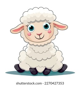 Young cute sheep. Baby sheep. Vector graphics. Illustration for children. Smiling nice animal.