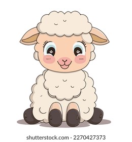 Jóvenes y lindas ovejas. Bebé oveja. Gráficos vectoriales. Ilustración para niños. Buen animal sonriente.