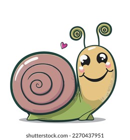 Young cute snail. Baby snail. Vector graphics. Illustration for children. Smiling nice animal.