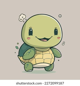 Joven tortuga linda. Tortuga bebé. Gráficos vectoriales. Ilustración para un niño. Pequeño animal sonriente, alegre y cariñosamente.
