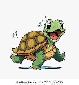 Young cute turtle. Baby turtle. Vector graphics. Illustration for a child. Smiling, cheerful and cuddly little animal.