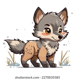 Young cute wolf. Baby wolf. Sweet adorable creature smiles friendly. Vector graphics, illustration for children.