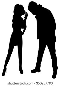 Young cute woman whispering secrets in her boyfriend's ear