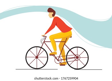 A young cyclist rides a Bicycle. Vector illustration in flat style.