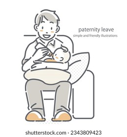 young dad feeding baby, simple and cute illustration