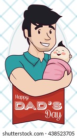 Young dad with stubble beard holding in arms his Baby in Father's Day.