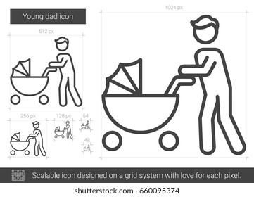Young Papa Vektorgrafik Symbol einzeln auf weißem Hintergrund. Young Papa Line Symbol für Infografik, Website oder App. Skalierbares Symbol, das auf einem Gittersystem entworfen wurde.