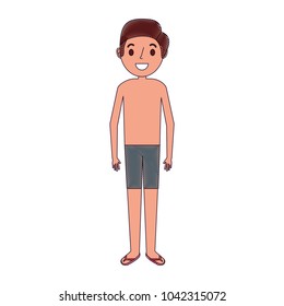 young dad wearing swimsuit and sandals vector illustration