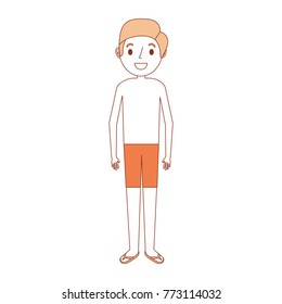 young dad wearing swimsuit and sandals