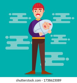 young daddy holding a baby vector illustration 