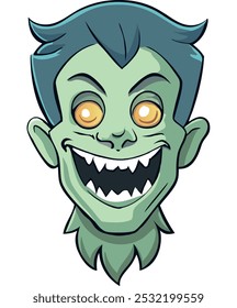 Cara de demonio joven. Divertida cabeza sonriente de un fantasma adolescente. Zombie sonriente (Vector)