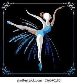 Young dancer (ballerina). Suitable for invitation, flyer, sticker, poster, banner, card,label, cover, web. Vector illustration.