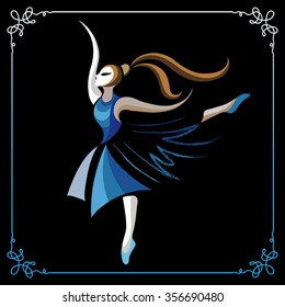 Young dancer (ballerina). Suitable for invitation, flyer, sticker, poster, banner, card,label, cover, web. Vector illustration.