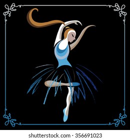 Young dancer (ballerina). Suitable for invitation, flyer, sticker, poster, banner, card,label, cover, web. Vector illustration.