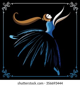 Young dancer (ballerina). Suitable for invitation, flyer, sticker, poster, banner, card,label, cover, web. Vector illustration.