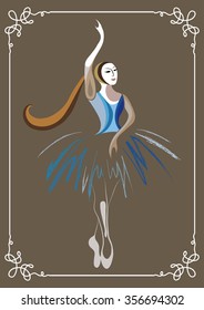 Young dancer (ballerina). Suitable for invitation, flyer, sticker, poster, banner, card,label, cover, web. Vector illustration.