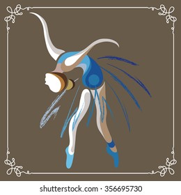 Young dancer (ballerina). Suitable for invitation, flyer, sticker, poster, banner, card,label, cover, web. Vector illustration.