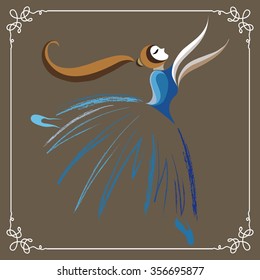 Young dancer (ballerina). Suitable for invitation, flyer, sticker, poster, banner, card,label, cover, web. Vector illustration.