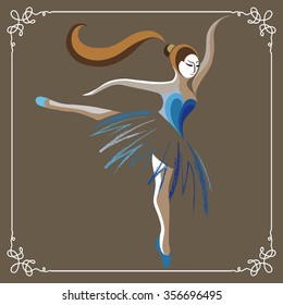 Young dancer (ballerina). Suitable for invitation, flyer, sticker, poster, banner, card,label, cover, web. Vector illustration.