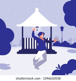 young dancer disco style in the park vector illustration design