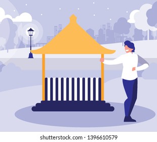 young dancer disco style in the park vector illustration design