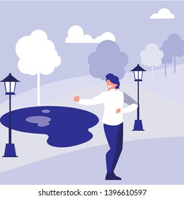young dancer disco style in the park vector illustration design