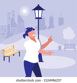 young dancer disco style in the park vector illustration design