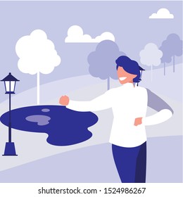 young dancer disco style in the park vector illustration design