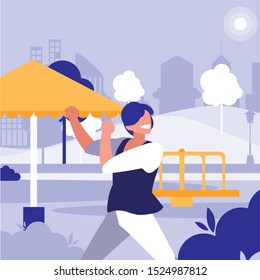 young dancer disco style in the park vector illustration design