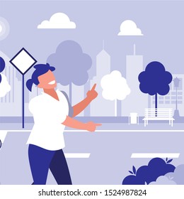 young dancer disco style in the park vector illustration design