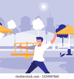 young dancer disco style in the park vector illustration design