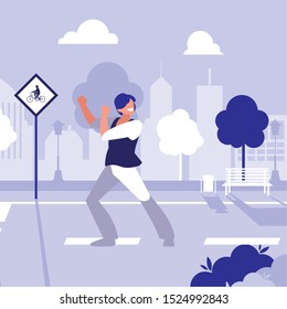 young dancer disco style in the park vector illustration design