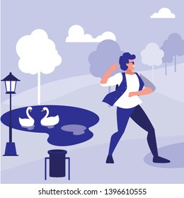 young dancer with sunglasses in the park vector illustration design