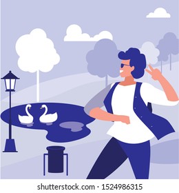 young dancer with sunglasses in the park vector illustration design