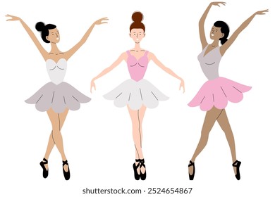 Young dancers ballerinas in class classical dance, ballet dance studio. Young beautiful female ballet dancer. Beauty of classic ballet dance