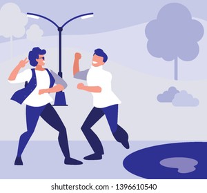 young dancers couple dancing in the park vector illustration design