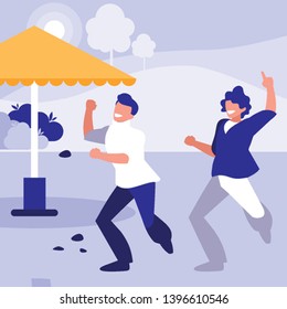 young dancers couple dancing in the park vector illustration design