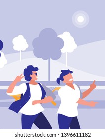 young dancers couple dancing in the park vector illustration design