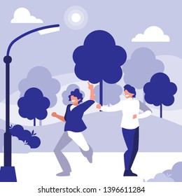 young dancers couple dancing in the park vector illustration design