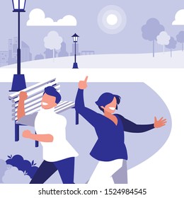 young dancers couple dancing in the park vector illustration design