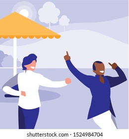young dancers couple dancing in the park vector illustration design