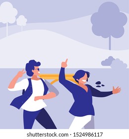 young dancers couple dancing in the park vector illustration design