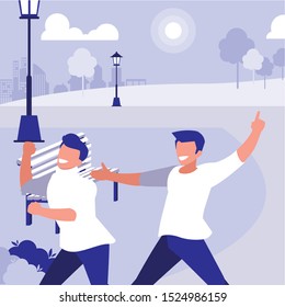 young dancers couple dancing in the park vector illustration design