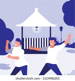 young dancers couple dancing in the park vector illustration design