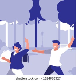 young dancers couple dancing in the park vector illustration design