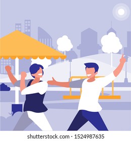 young dancers couple dancing in the park vector illustration design