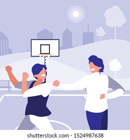 young dancers couple dancing in the park vector illustration design